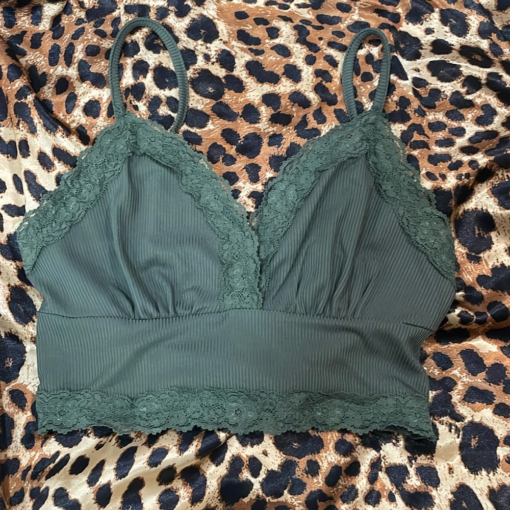 Y2K Dark Green Lacey Spagetti Strap Tank Top